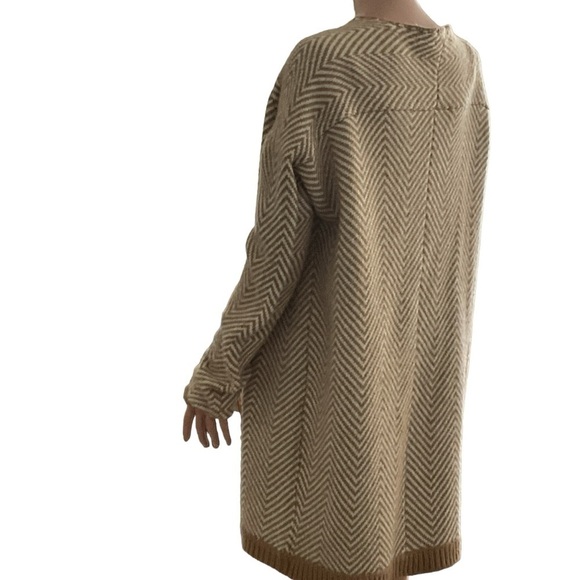 BAR lll Tan White Chevron Pattern Open Split Long Sleeve Cardigan Sweater Sz Lg - Picture 6 of 9